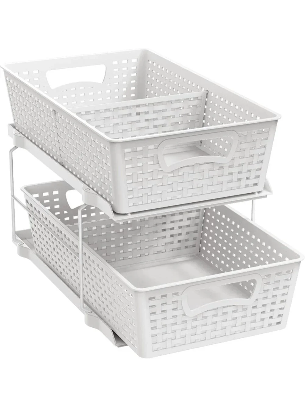 New White 2 Tier Pull-Out Bathroom Organizer Under Sink Storage Tray 14.4 inch